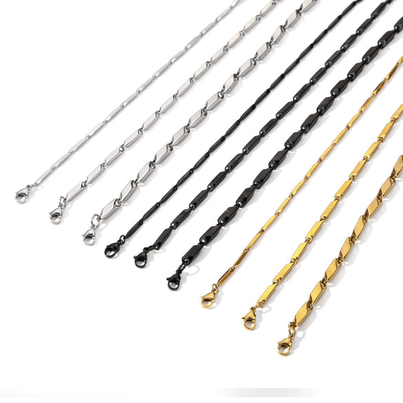 Unisex Stainless Steel Geometric Bamboo Chain Necklace With Electroplating Treatment