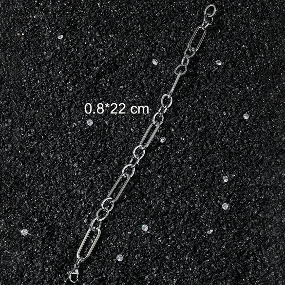 Unisex Stainless Steel Geometric Chain Bracelet With Electroplated Finish Cool Hip Hop Street Style Jewelry For Men