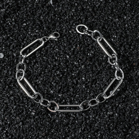 Unisex Stainless Steel Geometric Chain Bracelet With Electroplated Finish Cool Hip Hop Street Style Jewelry For Men