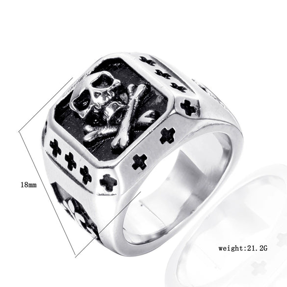 Unisex Stainless Steel Geometric Cross Ring With Oiled Finish Retro Bold Statement Jewelry