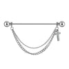Unisex Stainless Steel Geometric Double Layer Chain Hanging Cross Detachable Ear Bridge Earrings With Electroplating