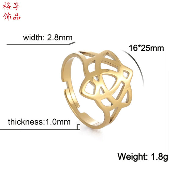 Unisex Stainless Steel Geometric Open Ring With Electroplated Finish And Adjustable Love Knot Design