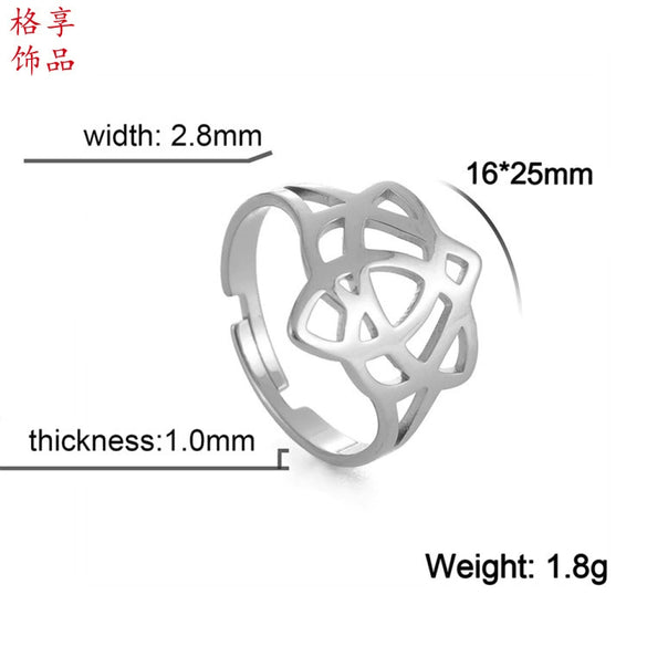 Unisex Stainless Steel Geometric Open Ring With Electroplated Finish And Adjustable Love Knot Design