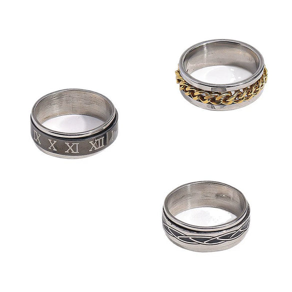 Unisex Stainless Steel Geometric Rotatable Ring With Roman Letter Design Nonfading Finish Precision Crafted Light Luxury Jewelry