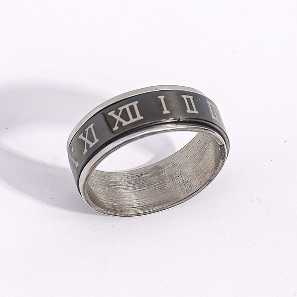Unisex Stainless Steel Geometric Rotatable Ring With Roman Letter Design Nonfading Finish Precision Crafted Light Luxury Jewelry