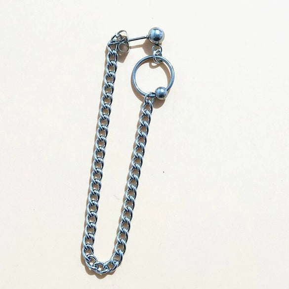 Unisex Stainless Steel Geometric Stud Earrings With Retro Leaf Long Chain Electroplated Korean Style Earrings