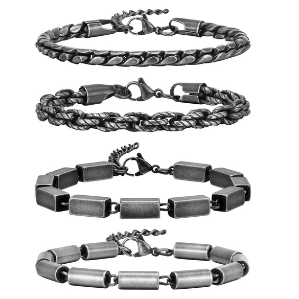 Unisex Stainless Steel Handmade Chain With Retro Old Twist Geometric Square Design And Electroplating