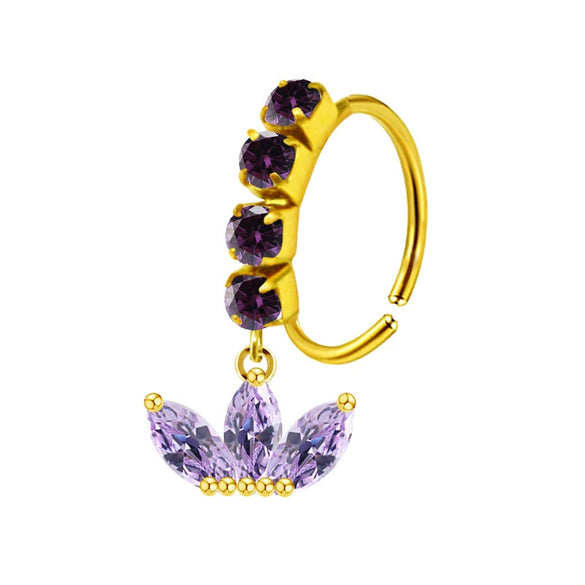 Unisex Stainless Steel Heart Shaped Nose Ring With Flower Pattern And Electroplating Treatment