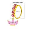 Unisex Stainless Steel Heart Shaped Nose Ring With Flower Pattern And Electroplating Treatment