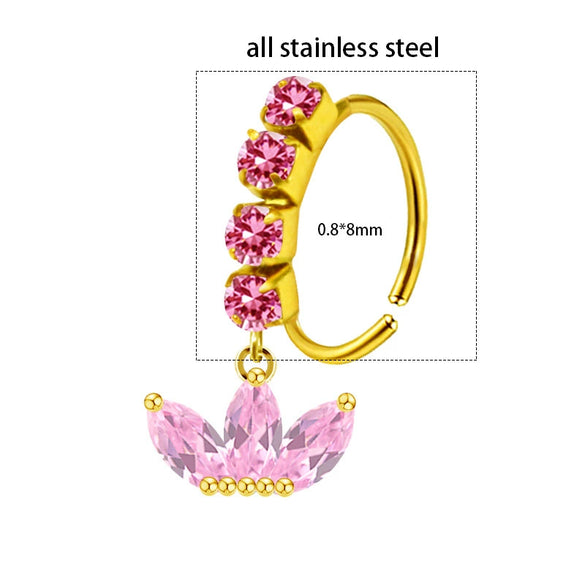 Unisex Stainless Steel Heart Shaped Nose Ring With Flower Pattern And Electroplating Treatment