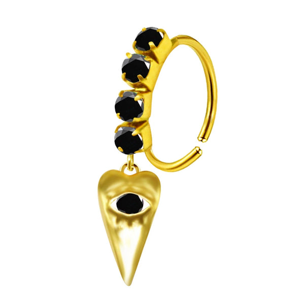Unisex Stainless Steel Heart Shaped Nose Ring With Flower Pattern And Electroplating Treatment