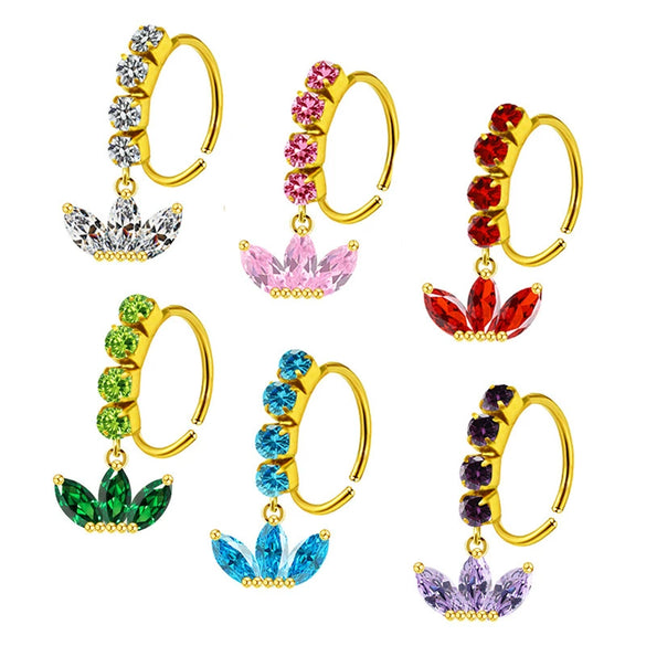 Unisex Stainless Steel Heart Shaped Nose Ring With Flower Pattern And Electroplating Treatment