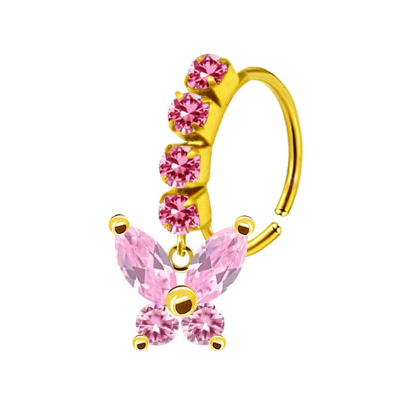Unisex Stainless Steel Heart Shaped Nose Ring With Flower Pattern And Electroplating Treatment