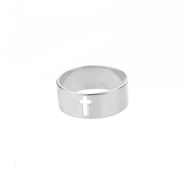 Unisex Stainless Steel Hollow Cross Ring With Electroplating