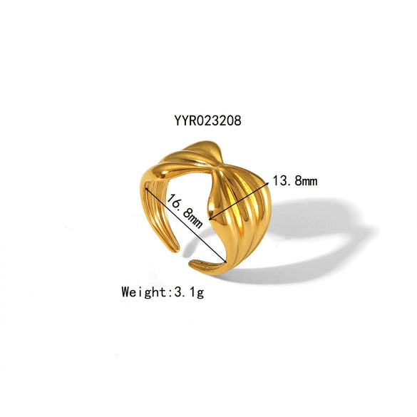 Unisex Stainless Steel Irregular Adjustable Opening Ring With Linear Lava Design And Vacuum Real Gold Pvd Furnace Electroplating