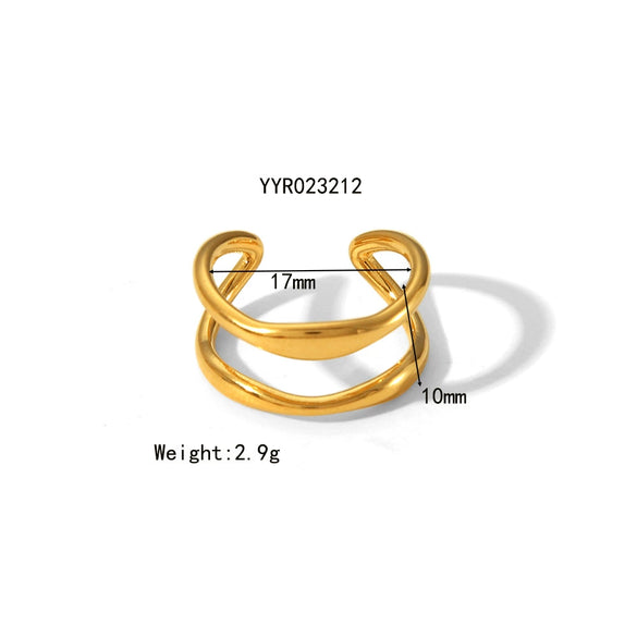 Unisex Stainless Steel Irregular Adjustable Opening Ring With Linear Lava Design And Vacuum Real Gold Pvd Furnace Electroplating