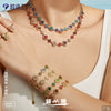 Unisex Stainless Steel 18K Gold Plated Four Leaf Flower Rhinestone Jewelry Set Necklace Earrings Bracelet Ring