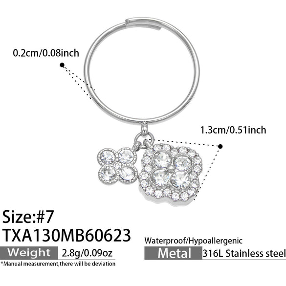 Unisex Stainless Steel 18K Gold Plated Four Leaf Flower Rhinestone Jewelry Set Necklace Earrings Bracelet Ring