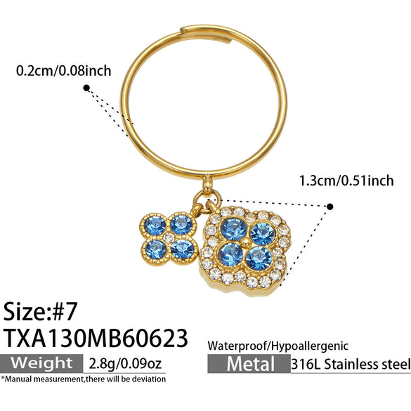 Unisex Stainless Steel 18K Gold Plated Four Leaf Flower Rhinestone Jewelry Set Necklace Earrings Bracelet Ring