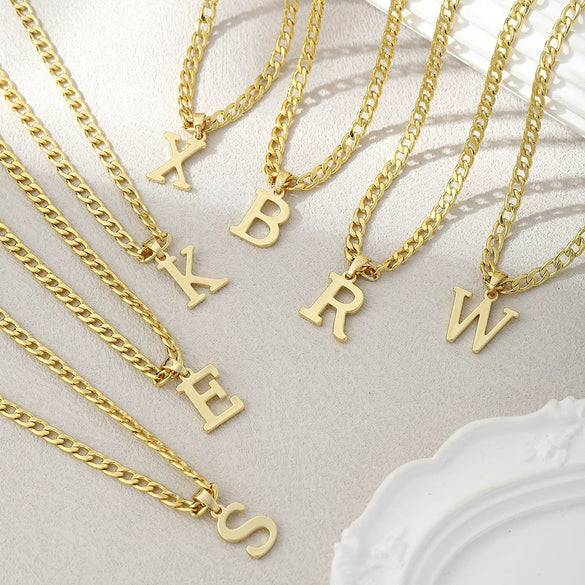 Unisex Stainless Steel Letter Pendant Necklace With Regular Chain Electroplated Simple Alphabet Jewelry Gift