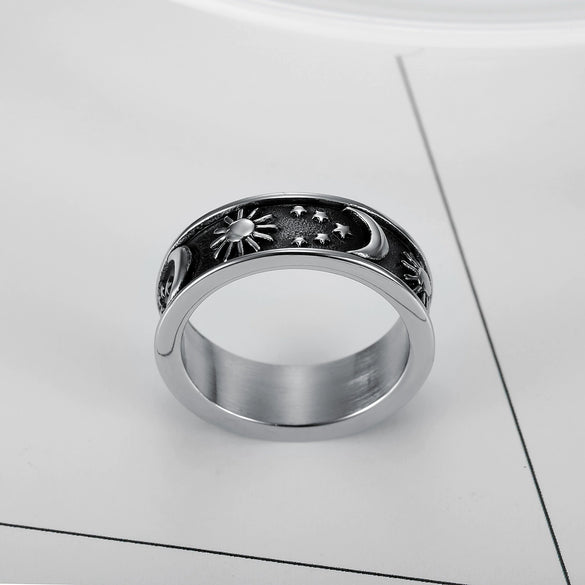 Unisex Stainless Steel Ring With Constellation Pattern And Polish Design