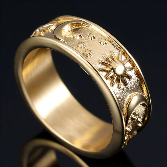 Unisex Stainless Steel Ring With Constellation Pattern And Polish Design