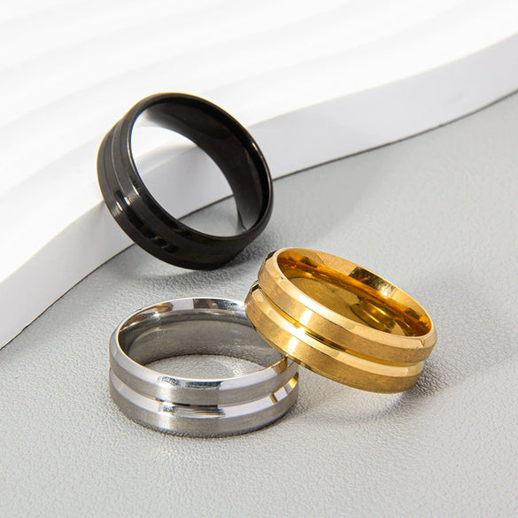 Unisex Stainless Steel Ring With Geometric Style And Electroplating Treatment