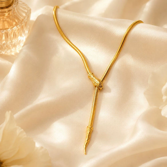 Unisex Stainless Steel Snake Shaped Sliding Necklace With Polished Electroplated Snake Bone Chain