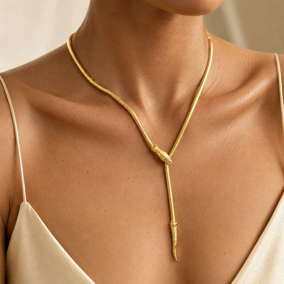 Unisex Stainless Steel Snake Shaped Sliding Necklace With Polished Electroplated Snake Bone Chain