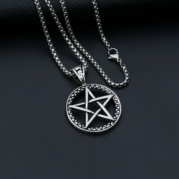 Unisex Stainless Steel Star Pendant Necklace With Round Pendant And Electroplated Finish Trendy Streetwear Jewelry