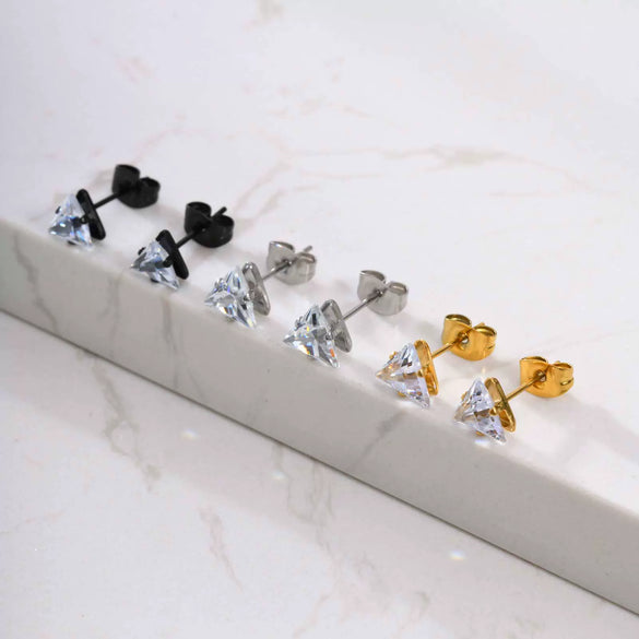 Unisex Stainless Steel Triple Decomposition Zircon Golden Fashion Earrings