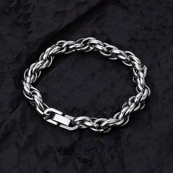 Unisex Stainless Steel Twist Link Bracelet With Polished Finish And Heart Wave Rhombus And Dropshaped Design Details