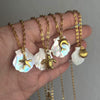 Unisex Starfish And Conch Shell Necklace With Mixed Gem Inlay Stainless Steel Electroplated 18K Gold Color