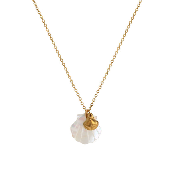 Unisex Starfish And Conch Shell Necklace With Mixed Gem Inlay Stainless Steel Electroplated 18K Gold Color