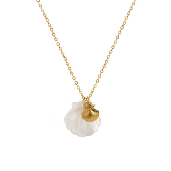 Unisex Starfish And Conch Shell Necklace With Mixed Gem Inlay Stainless Steel Electroplated 18K Gold Color