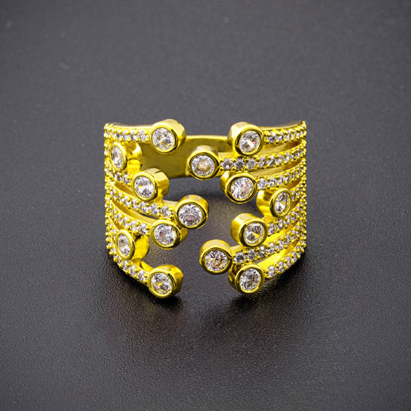 Unisex Sweet Cool Style Copper Ring With Zircon Geometric Design Electroplated In Gold Colorful Fashion Statement Jewelry