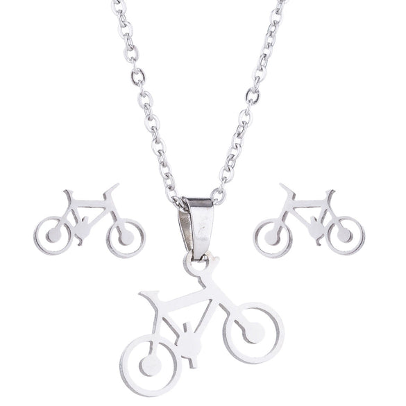 Unisex Titanium Steel Bear And Piglet Pendant Necklace And Stud Earrings Set With Electroplated Finish