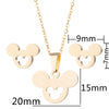 Unisex Titanium Steel Bear And Piglet Pendant Necklace And Stud Earrings Set With Electroplated Finish