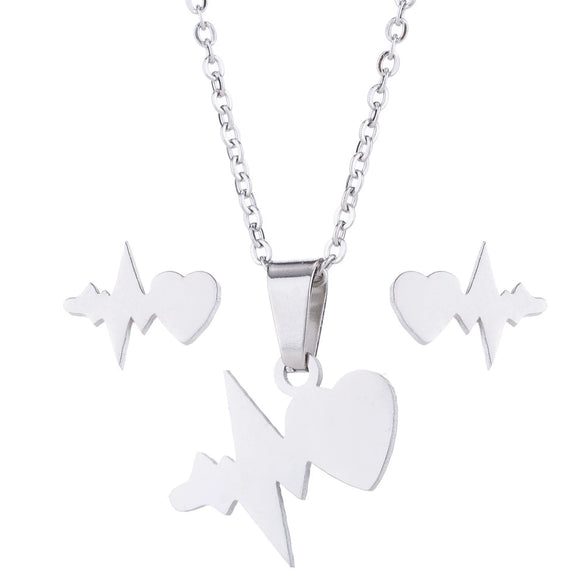 Unisex Titanium Steel Bear And Piglet Pendant Necklace And Stud Earrings Set With Electroplated Finish