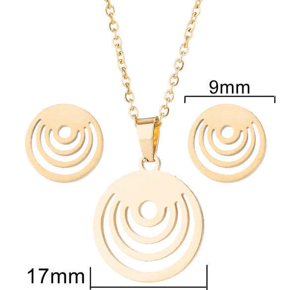 Unisex Titanium Steel Bear And Piglet Pendant Necklace And Stud Earrings Set With Electroplated Finish