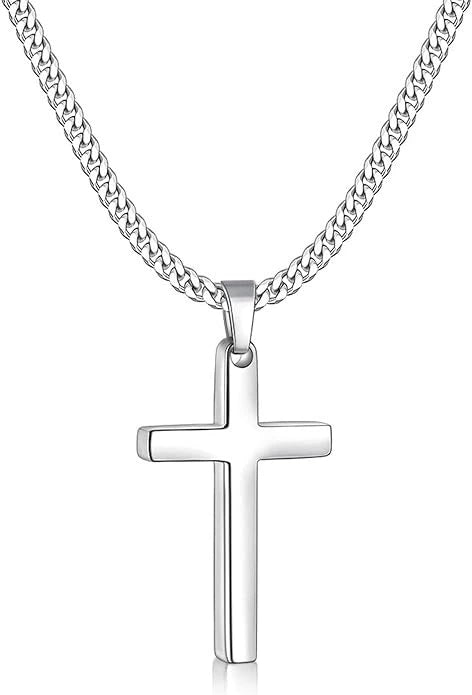 Unisex Titanium Steel Cross Double Layer Stacked Necklace With Twist Chain Electroplated Stainless Steel Pendant