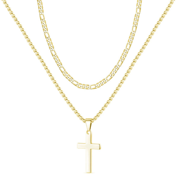 Unisex Titanium Steel Cross Double Layer Stacked Necklace With Twist Chain Electroplated Stainless Steel Pendant