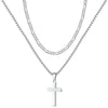 Unisex Titanium Steel Cross Double Layer Stacked Necklace With Twist Chain Electroplated Stainless Steel Pendant