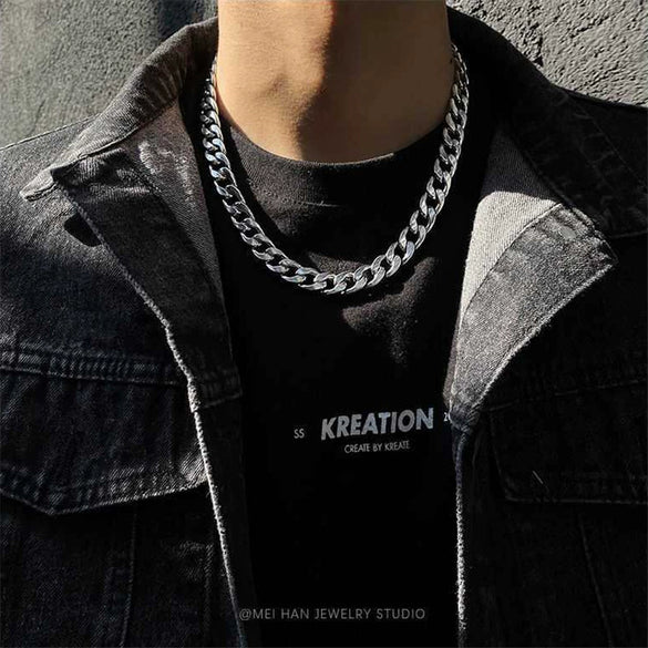 Unisex Titanium Steel Cuban Chain Necklace With Geometric Design And Electroplated Finish Minimalist Street Style Jewelry