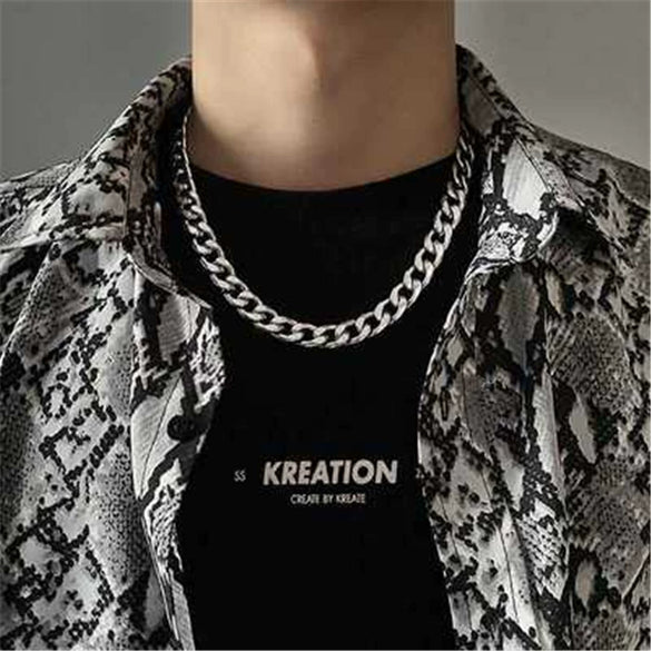 Unisex Titanium Steel Cuban Chain Necklace With Geometric Design And Electroplated Finish Minimalist Street Style Jewelry