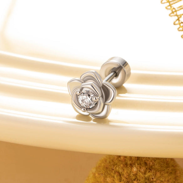 Unisex Titanium Steel Earrings With Black Flower Pattern And Electroplating Treatment
