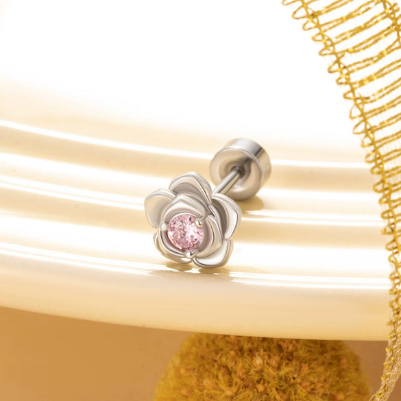 Unisex Titanium Steel Earrings With Black Flower Pattern And Electroplating Treatment