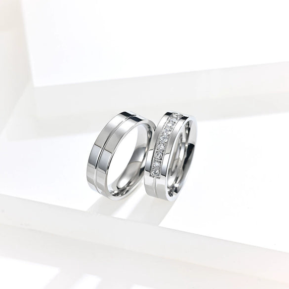 Unisex Titanium Steel Geometric Couple Rings Simple Polished Glossy Wedding Band Hand Jewelry