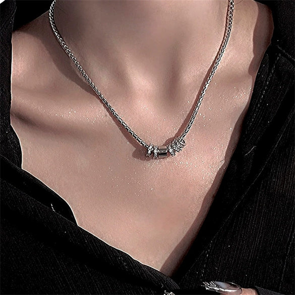 Unisex Titanium Steel Geometric Ring Pendant Necklace With Polished Finish Casual Fashion Jewelry