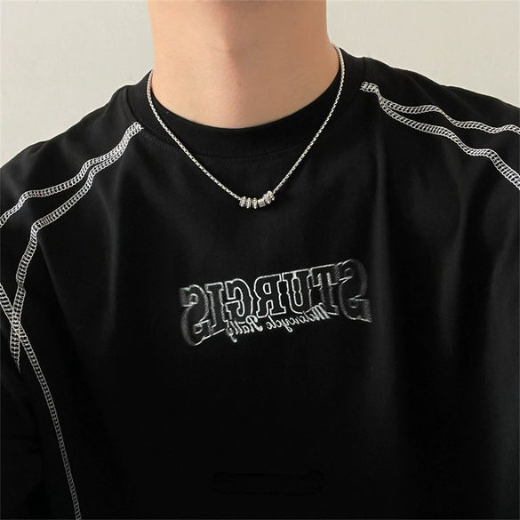 Unisex Titanium Steel Geometric Ring Pendant Necklace With Polished Finish Casual Fashion Jewelry
